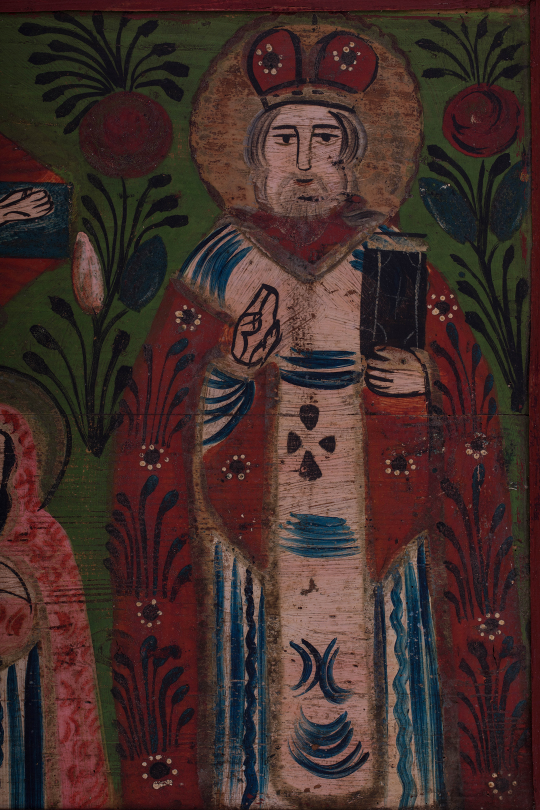 Ікона багатофігурна, «Свята Варвара, Розпяття з пристоячими Богородицею та Іоаном Богословом, Святий Миколай», автор невідомий