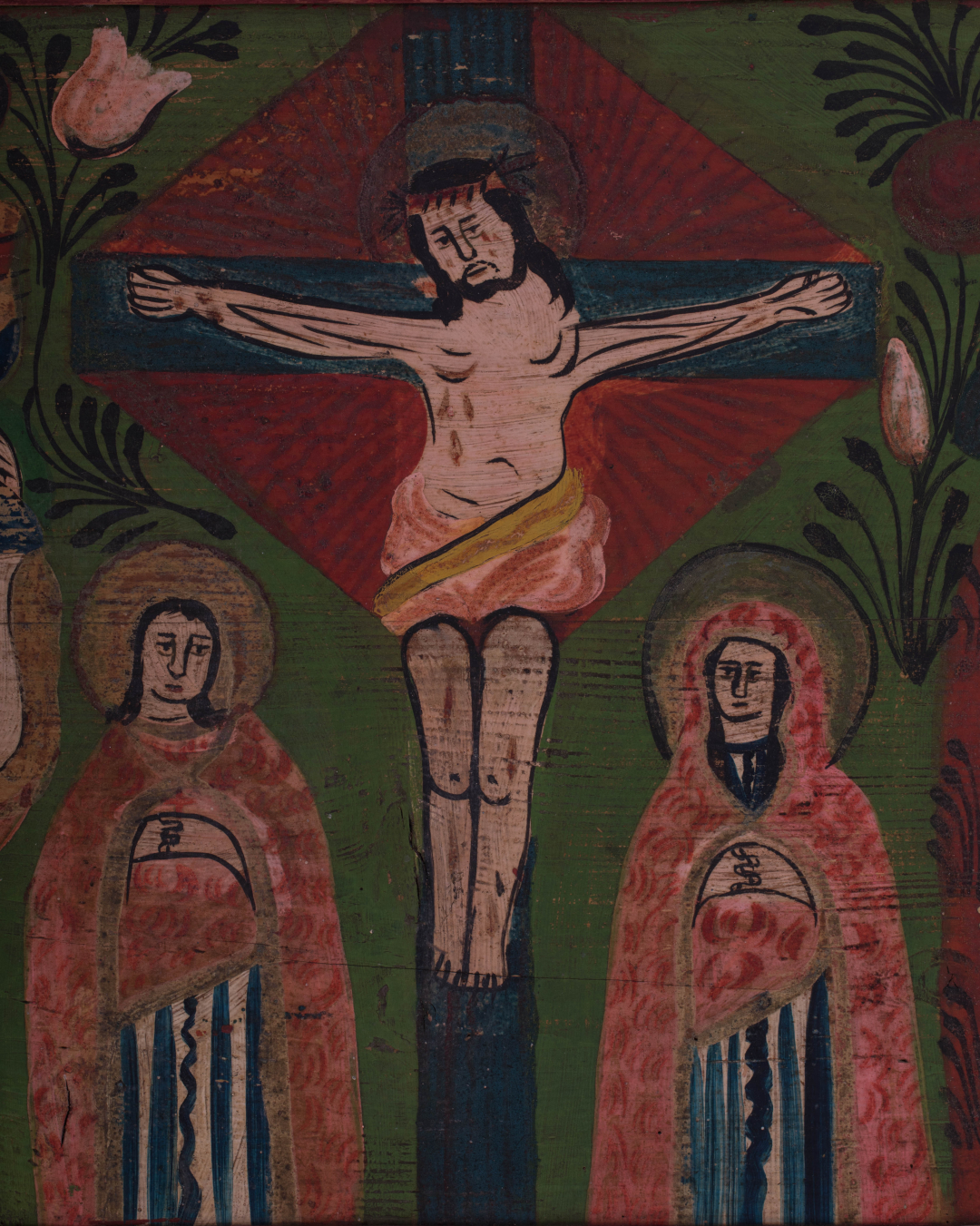Ікона багатофігурна, «Свята Варвара, Розпяття з пристоячими Богородицею та Іоаном Богословом, Святий Миколай», автор невідомий